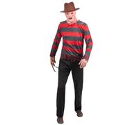Smiffys Official Nightmare On Elm Street Freddy Krueger Costume Kit with Printed Striped Top and Burn Effect Balaclava Mask Halloween Outfit, Medium