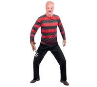 Smiffys Official Nightmare On Elm Street Freddy Krueger Costume Kit with Printed Striped Top and Burn Effect Balaclava Mask Halloween Outfit