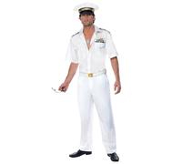 Smiffys Top Gun Captain Costume, Adults White Shirt, Trousers & Hat, Official License Outfit with Top Gun Badges, Pocket Details & Working Buttons, Official Top Gun Halloween Fancy Dress