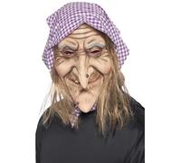 Smiffy's Mask "Old Witch" with Hair and Headscarf, Latex