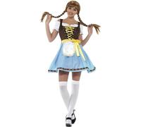 Smiffys Olga Bavarian Costume, Blue & White with Short Dress, Apron, Top & Mock Suede Bodice, Oktoberfest Fancy Dress, Adult Dress Up Costumes