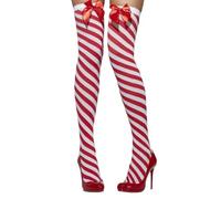 Red & White Candy Cane Striped Hold Ups Ladies Fancy Dress