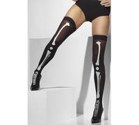 Smiffys Opaque Hold-Ups, Black with Skeleton Print, Fever Hosiery Fancy Dress, Fever Dress Up Accessories