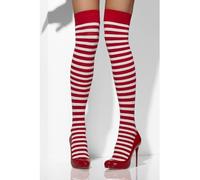Smiffys Opaque Hold-Ups, Red & White Striped, Fever Hosiery Fancy Dress, Fever Dress Up Accessories