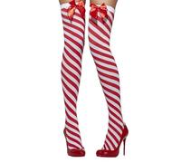 Red & White Candy Cane Striped Hold Ups Ladies Fancy Dress