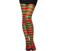 Smiffys Womens Opaque Tights in Red and Green Stripes