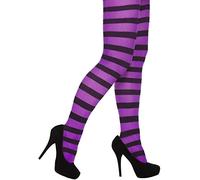 Smiffys Opaque Tights, Purple & Black Striped, Fever Hosiery Fancy Dress, Fever Dress Up Accessories
