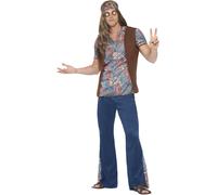 Smiffys Orion the Hippie Costume, Blue, L - Size 42 in-44 in