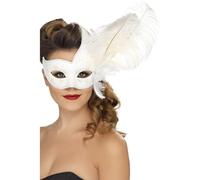 White Feather Ornate Columbina Fancy Dress Eyemask. - eyemask ornate columbina fancy dress white ladies accessory smiffys adult costume masquerade