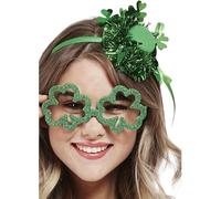 Smiffys Paddy's Day Mini Glitter Top Hat with Tinsel & Shamrocks, on Headband, St Patricks' Day Fancy Dress, Adult Dress Up Hats