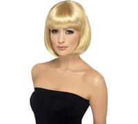Smiffys Partyrama Wig, 12 inch, Dark Blonde Short Bob with Fringe, Ladies Glamour Wigs Fancy Dress, Adult Dress Up Wigs