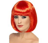 Smiffys Partyrama Wig, 12 inch, Red Short Bob with Fringe, Ladies Glamour Wigs Fancy Dress, Adult Dress Up Wigs
