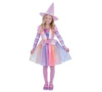 Smiffys Pastel Rainbow Witch Costume with Dress, Hat & Tights, Halloween Child Fancy Dress, Halloween Dress Up Costumes, Age 10-12