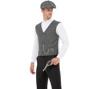 Smiffys Peaky Blinders Shelby Mens Instant Kit, Grey Waistcoat & Flat Cap, Officially Licensed Peaky Blinders Fancy Dress, Adult Dress Up Accessories