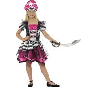 Smiffys Perfect Pirate Girl Costume, Black & Pink with Dress & Hat, Kid's Pirate Costume, Includes Dress & Hat