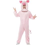Smiffys Pig Costume, Pink with Bodysuit and Hood, Party Animals Fancy Dress, Animal Dress Up Costumes