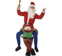 Adults Green Red Christmas Festive Funny Stag Do Nativity Piggyback Elf Costume