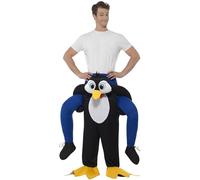 Smiffys Piggyback Penguin Costume, Black One Piece Suit with Mock Legs, Funny Fancy Dress, Animal Dress Up Costumes