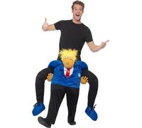 Smiffys Piggyback President Costume, Black & Blue One Piece Suit with Mock Legs, Icons & Idols Fancy Dress, Adult Dress Up Costumes