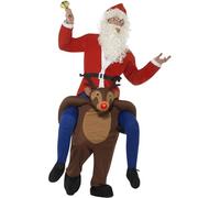 Smiffys Piggyback Reindeer Rudolf Costume, Brown One Piece Suit with Mock Legs & LED Flashing Nose, Christmas Adult Fancy Dress, Xmas Dress Up Costumes
