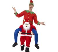Smiffys Piggyback Santa Costume, Red One Piece Suit with Mock Legs, Christmas Adult Fancy Dress, Santa Dress Up Costumes