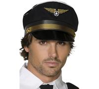 Smiffys Pilots Cap, Black , Icons & Idols Fancy Dress, Pilot Dress Up Hats Halloween