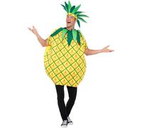 Smiffys Pineapple Costume, Yellow with Tabard & Leaf Crown Headband, Funny Fancy Dress, Comedy Dress Up Costumes