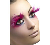 Smiffys Eyelashes, Pink with Feather Plumes, Contains Glue, Fever Eyelashes Fancy Dress, Fever Dress Up Cosmetics & Disguises.