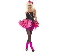 Smiffy's Women's Pink Tutu Instant Kit, Tutu, Headband And Fingerless Gloves, - tutu fancy dress ladies pink outfit kit costume 1980s neon womens uk