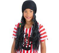 Smiffys Pirate Bandana, with Attached Hair, Boys Fancy Dress, Child Dress Up Wigs