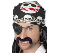 Smiffys Pirate Bandana With Skull & Crossbones Print - Black - Fancy Dress - pirate fancy dress bandana bandanna skull accessory crossbones costume