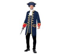 Smiffys Pirate Commander Costume - Blue Coat, Cravat and Hat - Fancy Dress
