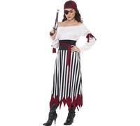Smiffy's Pirate Costume Dress w/ Belt, Headband & Bracelets, Black & White, M UK 12-14