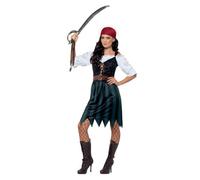 Smiffys Pirate Deckhand Costume - Blue with Shirt, Mock Waistcoat, Skirt, Belt & Bandana, Fancy Dress