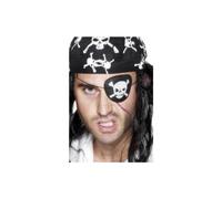 Smiffys Pirate Eyepatch With Skull & Crossbones - Black White - pirate eyepatch fancy dress skull pirates party smiffys black accessory costume