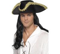 Smiffys Pirate Hat, Black , Pirate Fancy Dress, Pirate Dress Up Hats