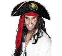 Smiffys Pirate Hat, Black with Skull and Crossbones, Pirate Fancy Dress, Pirate Dress Up Hats
