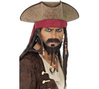 Pirate Fancy Dress Hat Leather Look & Dreadlocks & Beads Jack by Smiffys
