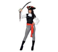 Smiffys Pirate Lady Costume - Black Dress with Top, Trousers, Boot Covers, Neck Ruffle & Belt - Fancy Dress