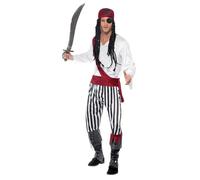Smiffys Pirate Man Costume, Black & White, M - Size 38inch-40inch