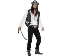 Smiffy's Pirate Set with Hat Waistcoat and Belt - Black Halloween