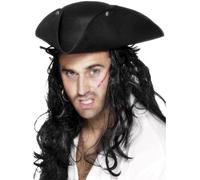 Smiffys pirate tricorn hat, black, fancy dress adult unisex
