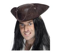 Smiffys Pirate Tricorn Hat, Brown Broken Leather Look, Pirate Fancy Dress, Adult Dress Up Hats