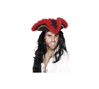 Smiffy's Pirate Tricorn Hat Feather Braid And Marabou - Red/black And Gold - - pirate hat tricorn feather red fancy dress smiffys accessory marabou