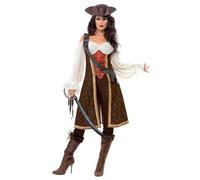 Smiffys High Seas Pirate Wench Costume, Brown with Dress, Trousers and Baldric, Pirate Fancy Dress, Pirate Dress Up Costumes Halloween