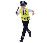 Smiffys Police Costume, Black with Top, Trousers, Hat & Radio Set, Boys Fancy Dress, Cops and Robbers Dress Up Costumes
