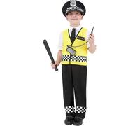 Smiffys Police Costume, Black, with Top, Trousers, Hat & Radio Set, Small