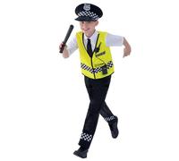 Smiffys Police Costume, Black with Top, Trousers, Hat & S - 4-6 Years,