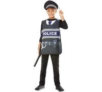 Smiffys Police Kit Tabard, Hat & Truncheon, Boys Fancy Dress, Cops and Robbers Dress Up Accessories