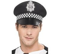 Smiffys Police Panda Cap, Black with Check Band, Cops & Robbers Fancy Dress, Cops and Robbers Dress Up Hats